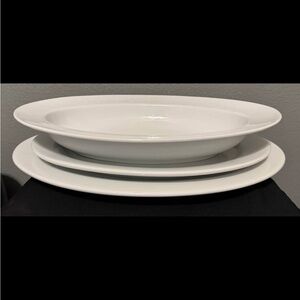 3 Pc White Serving Bowl and Plate Set